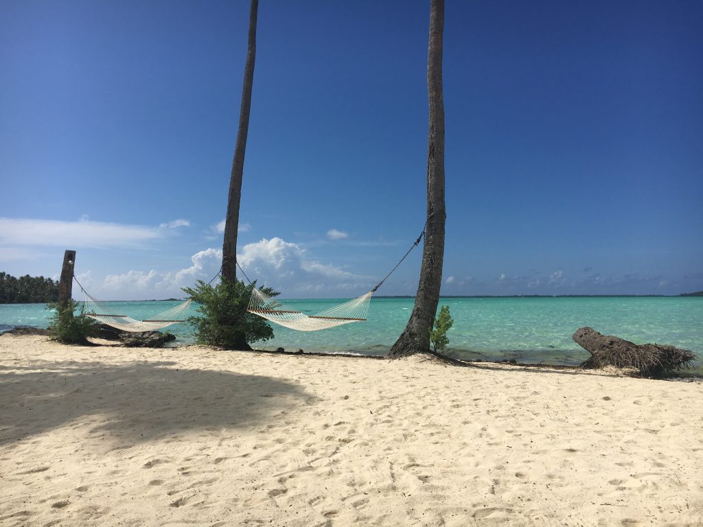 Beach at le Taha'a island resort and spa.