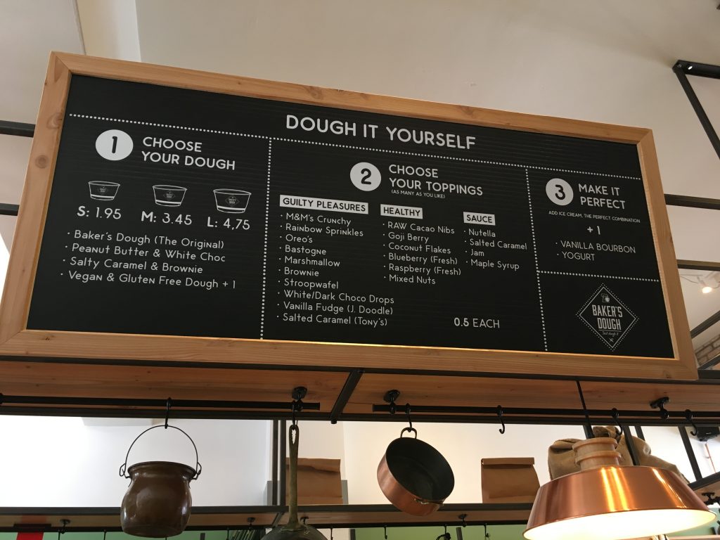 Bakers dough menu